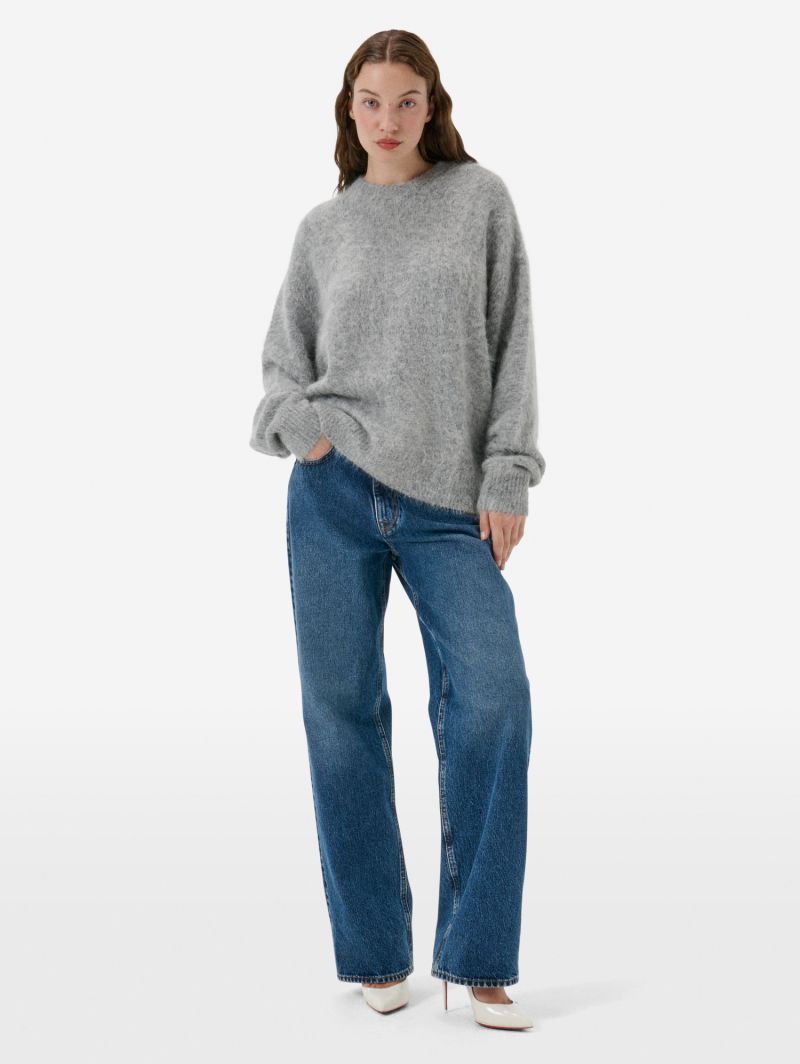 Over round neck collar brushed plain knit amazing