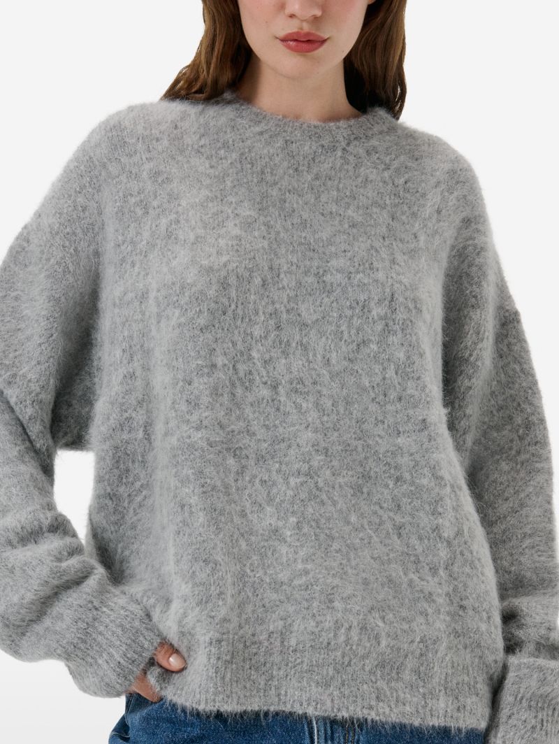 Over round neck collar brushed plain knit amazing