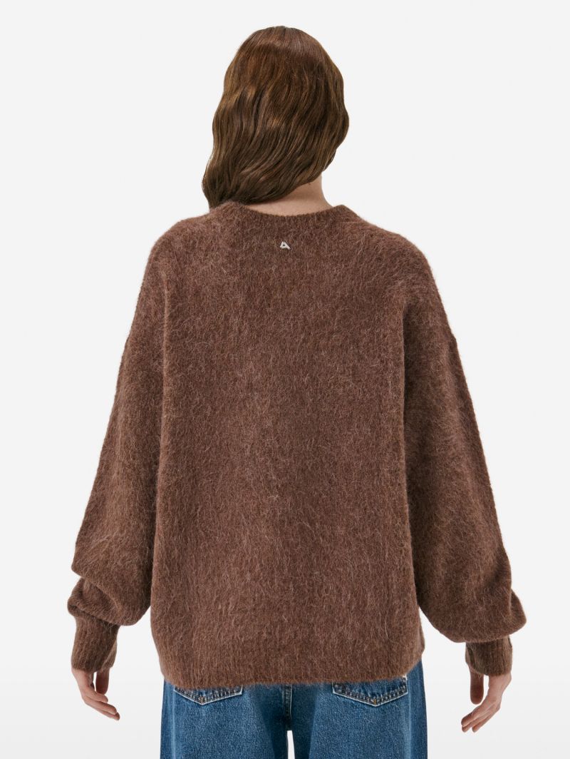 Over round neck collar brushed plain knit amazing