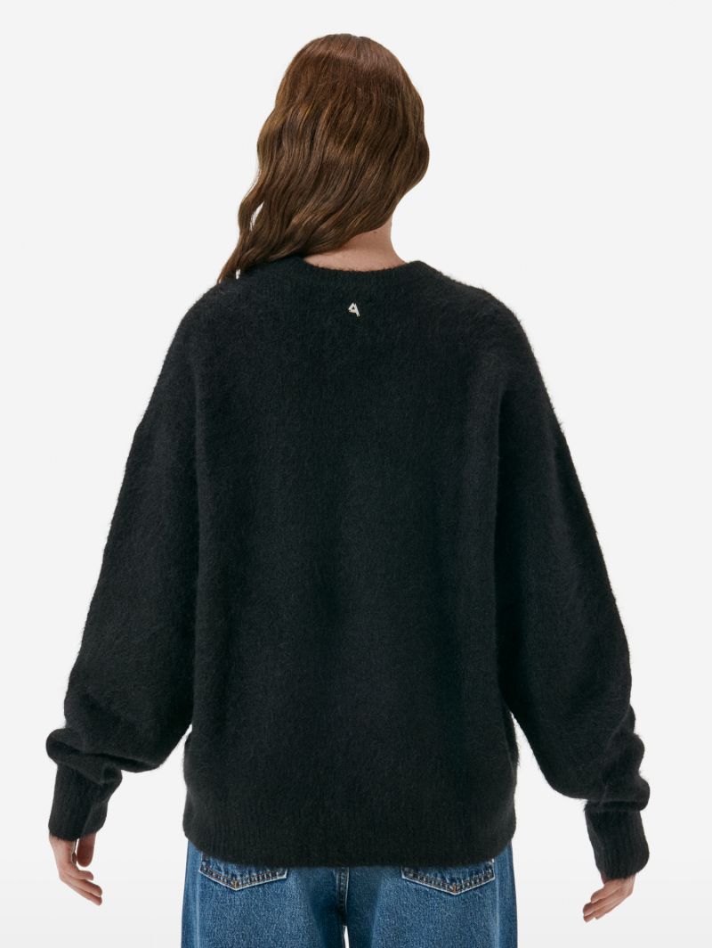 Over round neck collar brushed plain knit amazing