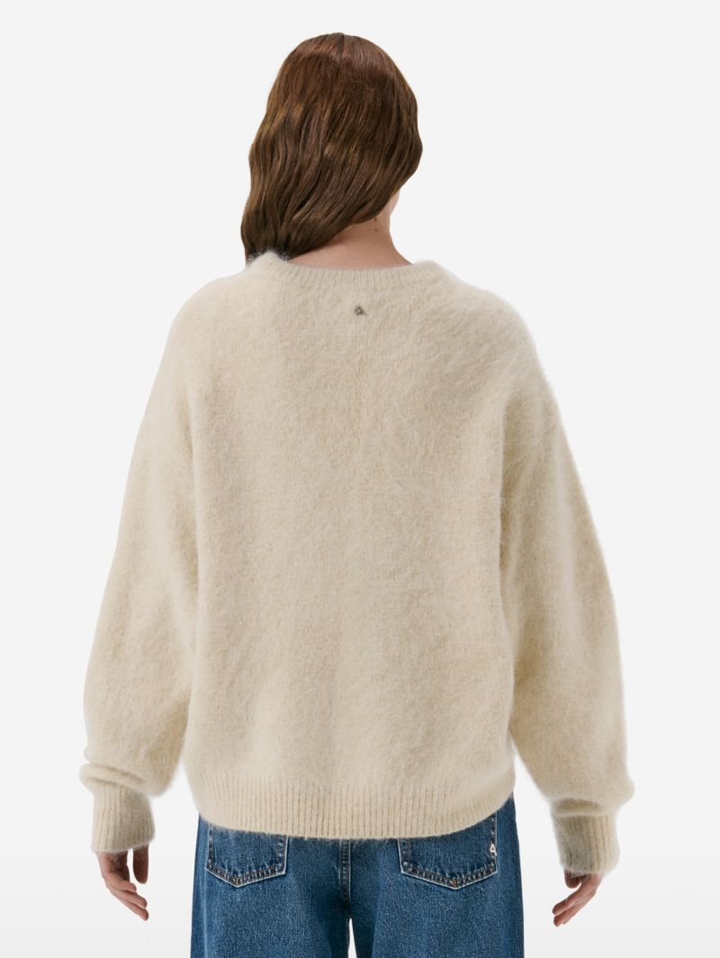 Over round neck collar brushed plain knit amazing