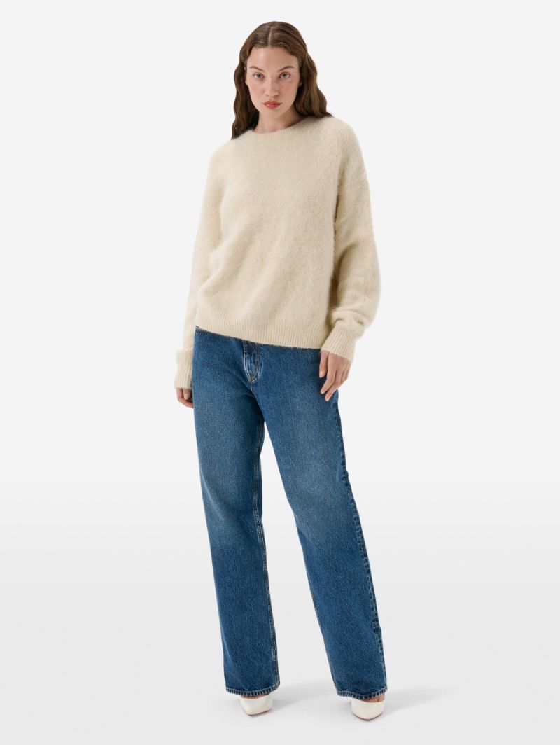 Over round neck collar brushed plain knit amazing