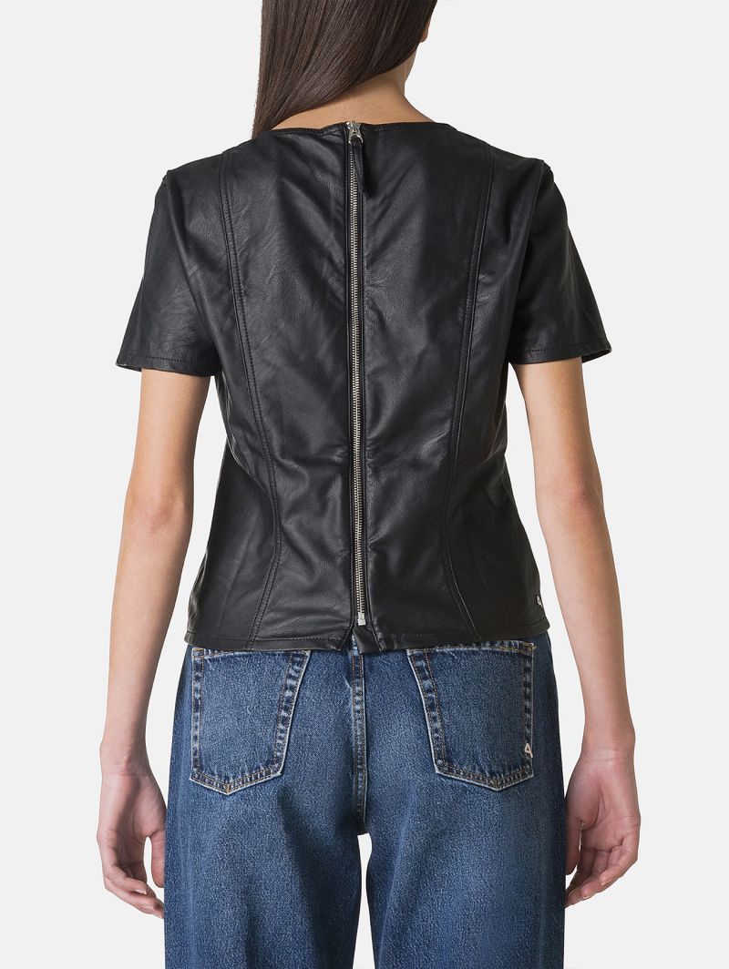 Basic eco leather t-shirt rinse wash