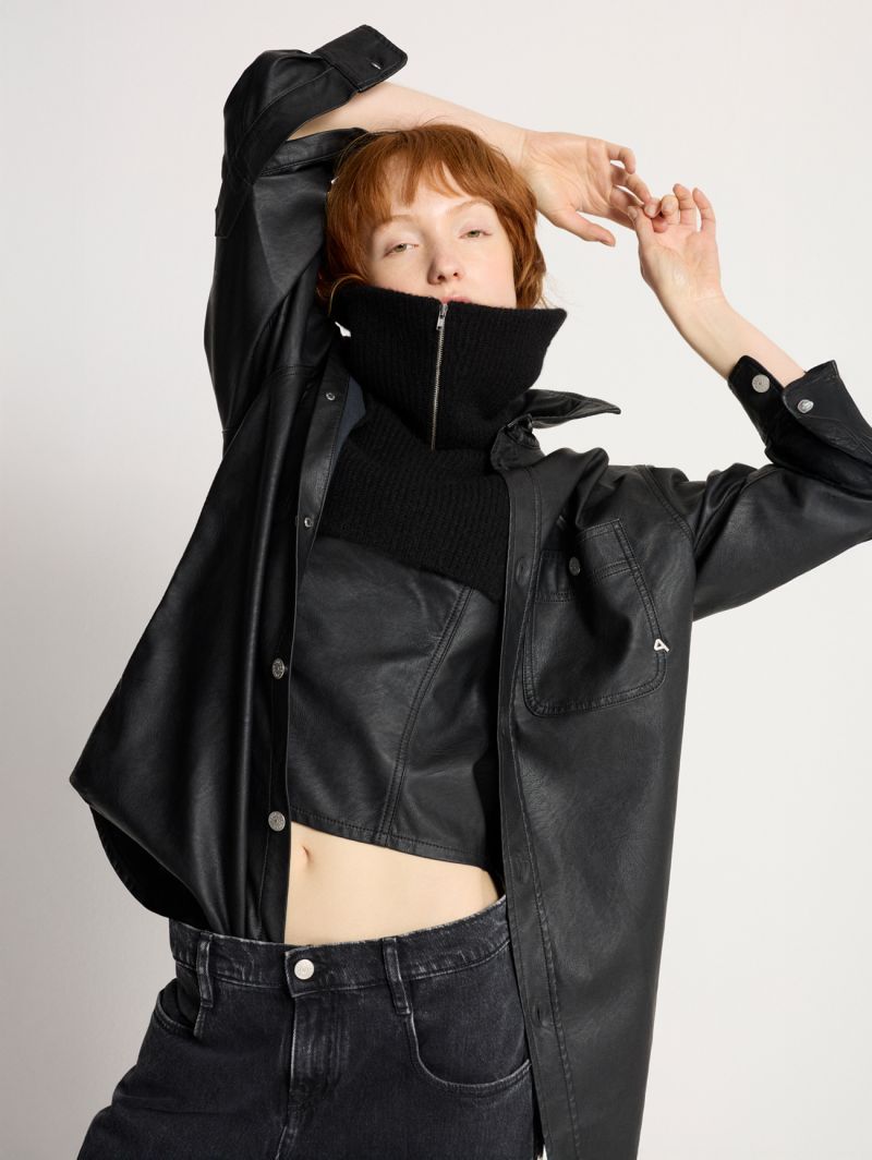 Basic eco leather t-shirt rinse wash