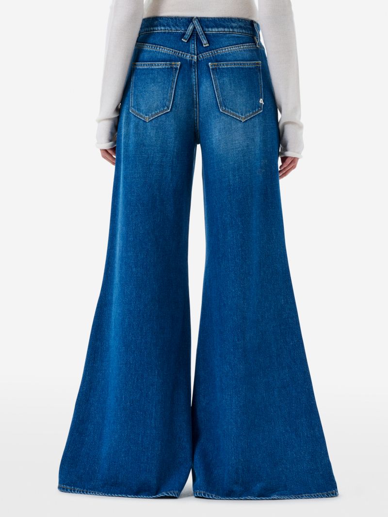 Asia mid rise wide leg flared mid tone stone wash