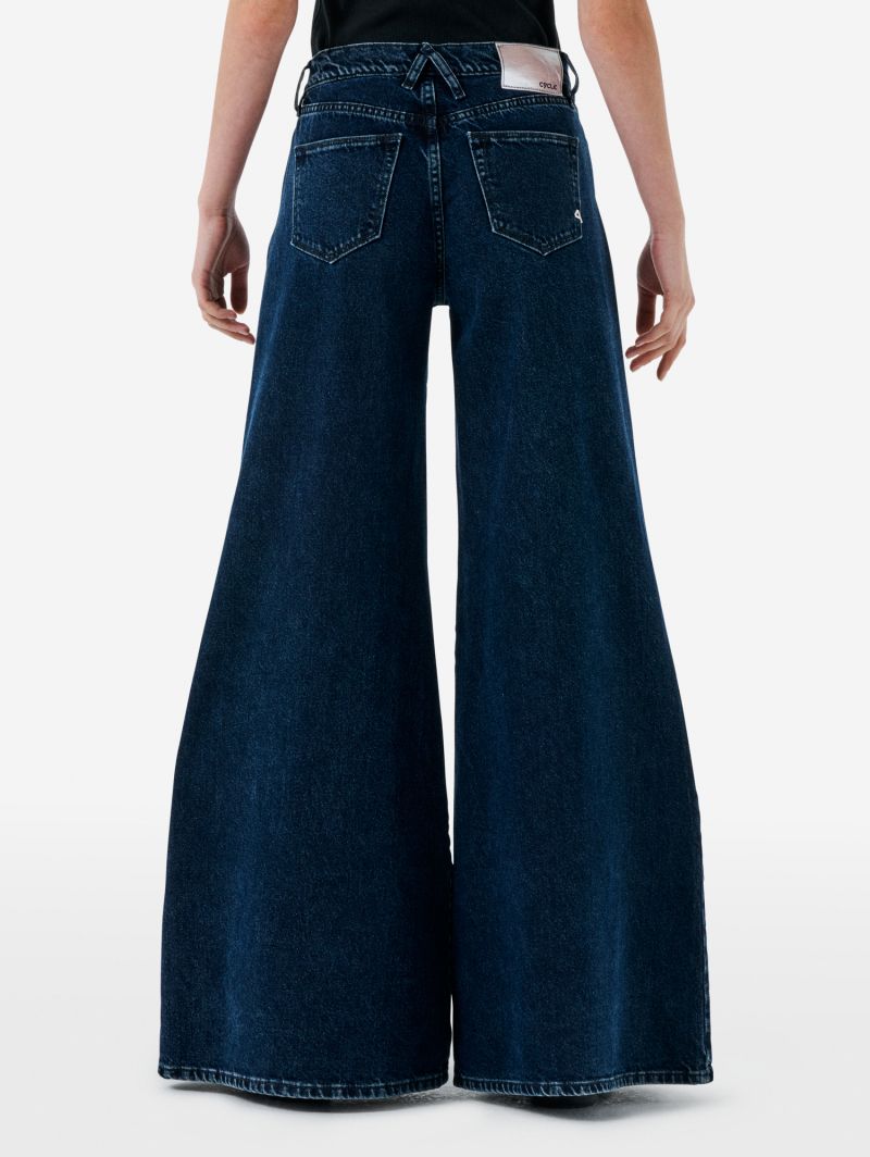 Asia mid rise wide leg flared eco enzyme stone wash