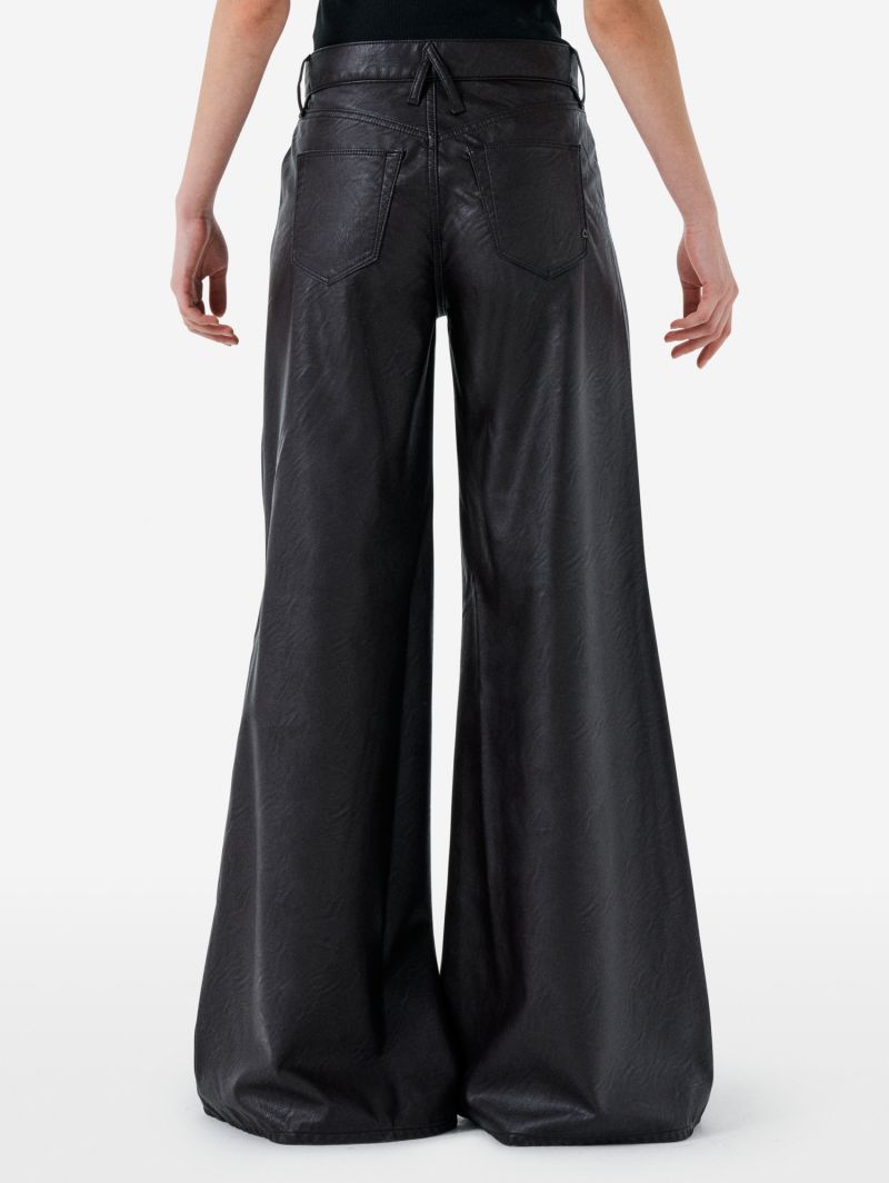Asia mid rise wide leg flared eco leather rinse wash