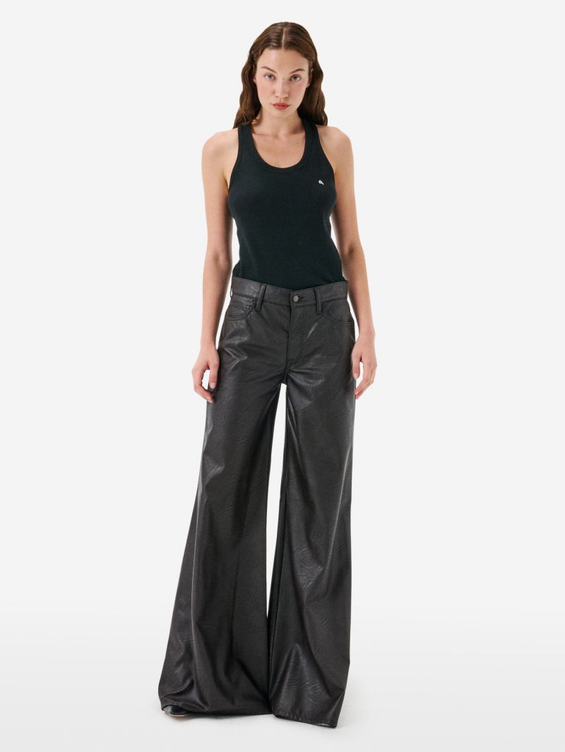 Asia mid rise wide leg flared eco leather rinse wash