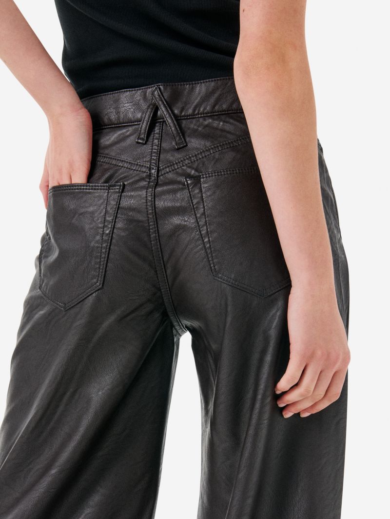 Asia mid rise wide leg flared eco leather rinse wash