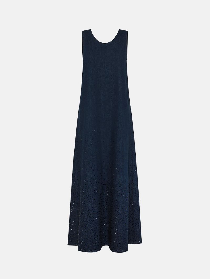 Iris long dress sleeveless with strass dégradé rinse wash