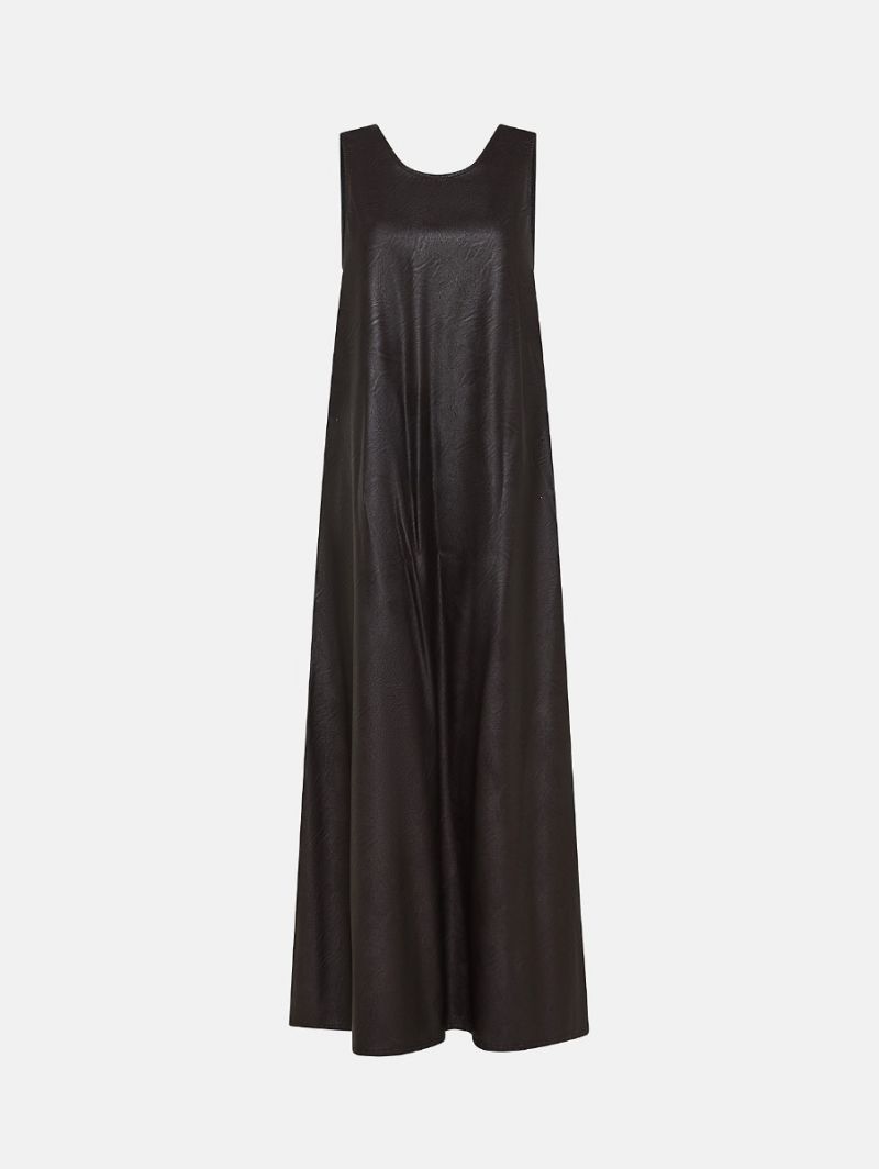 Iris long dress eco leather sleeveless rinse wash