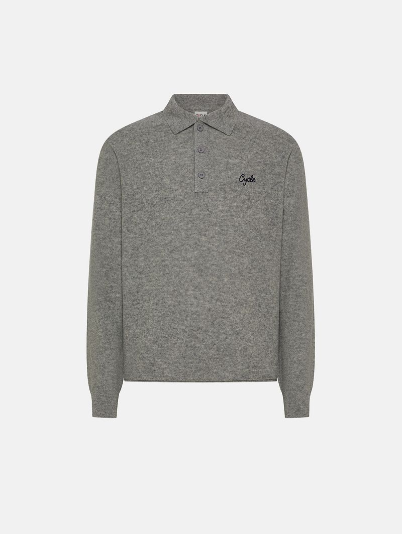 Light grey merino wool-blend Dino polo shirt