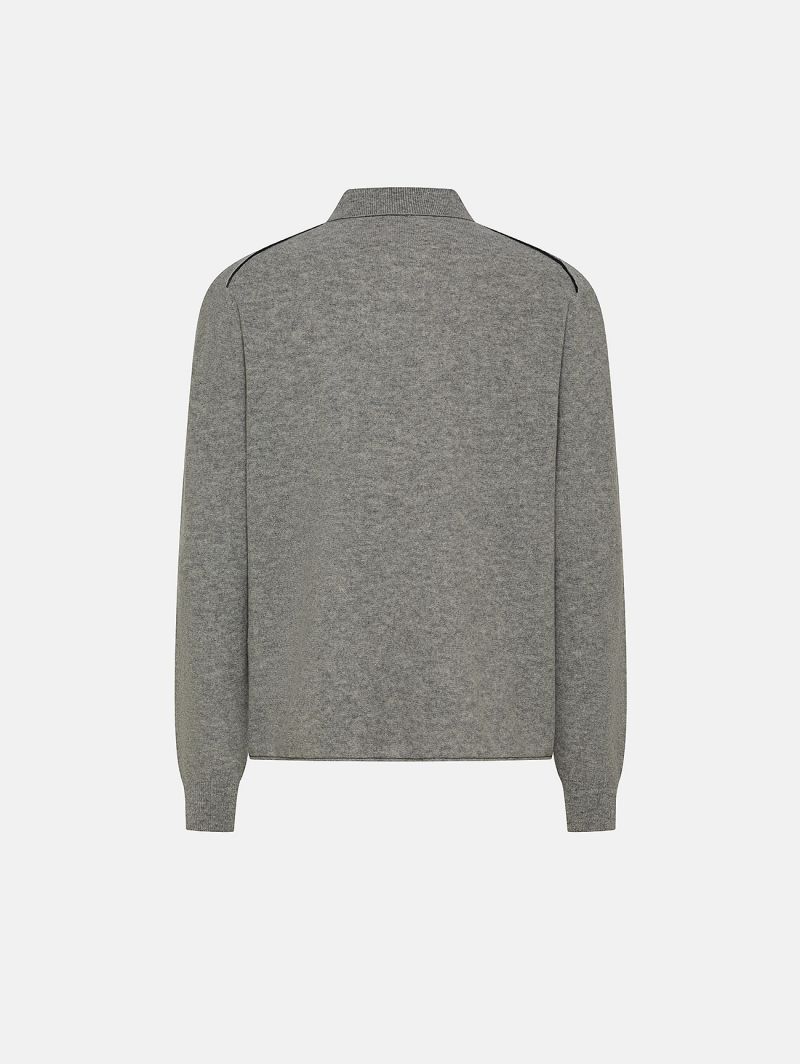 Light grey merino wool-blend Dino polo shirt