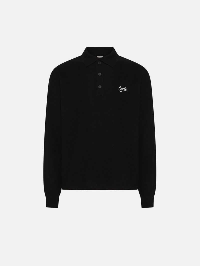 Black merino wool-blend Dino polo shirt