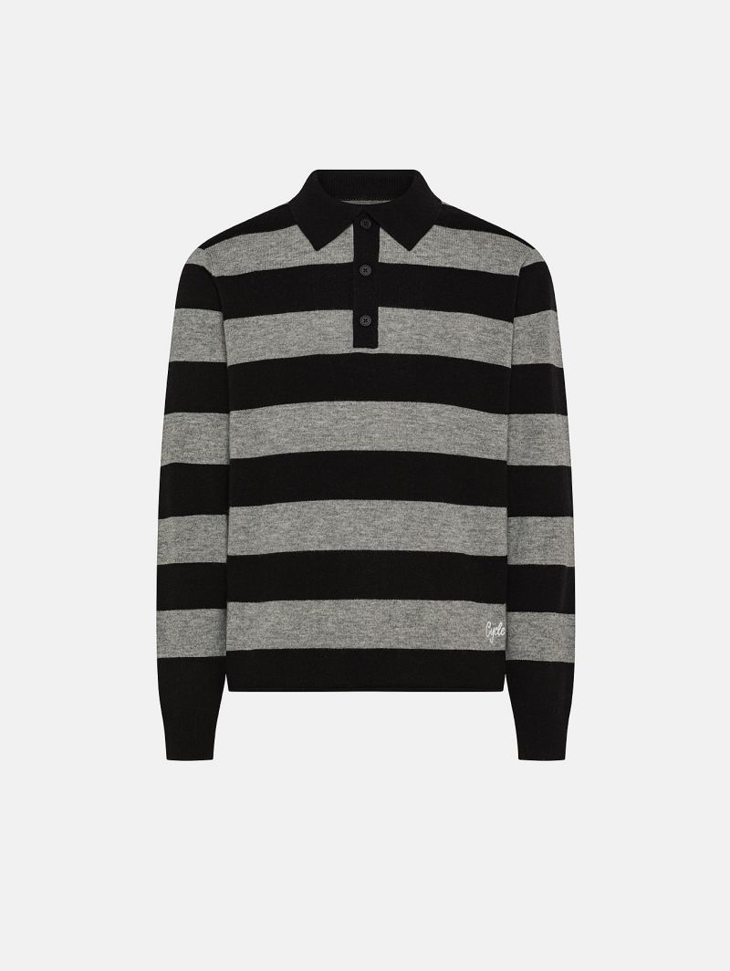 Black/light grey merino wool-blend Milo polo shirt