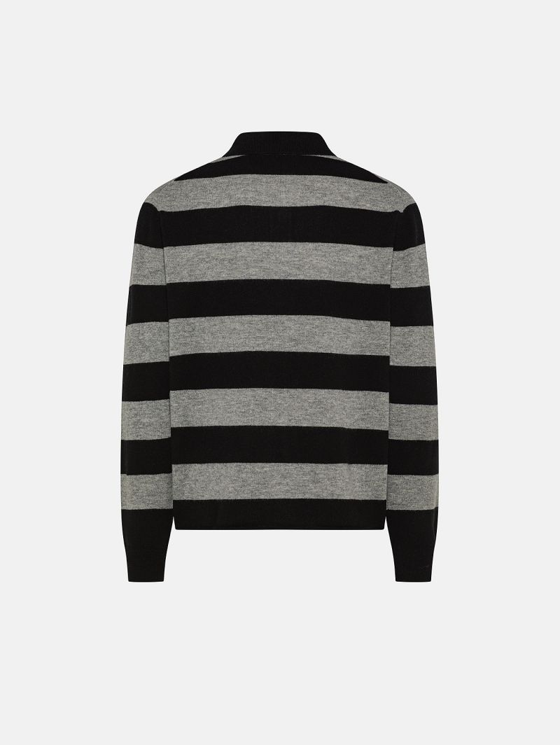 Black/light grey merino wool-blend Milo polo shirt