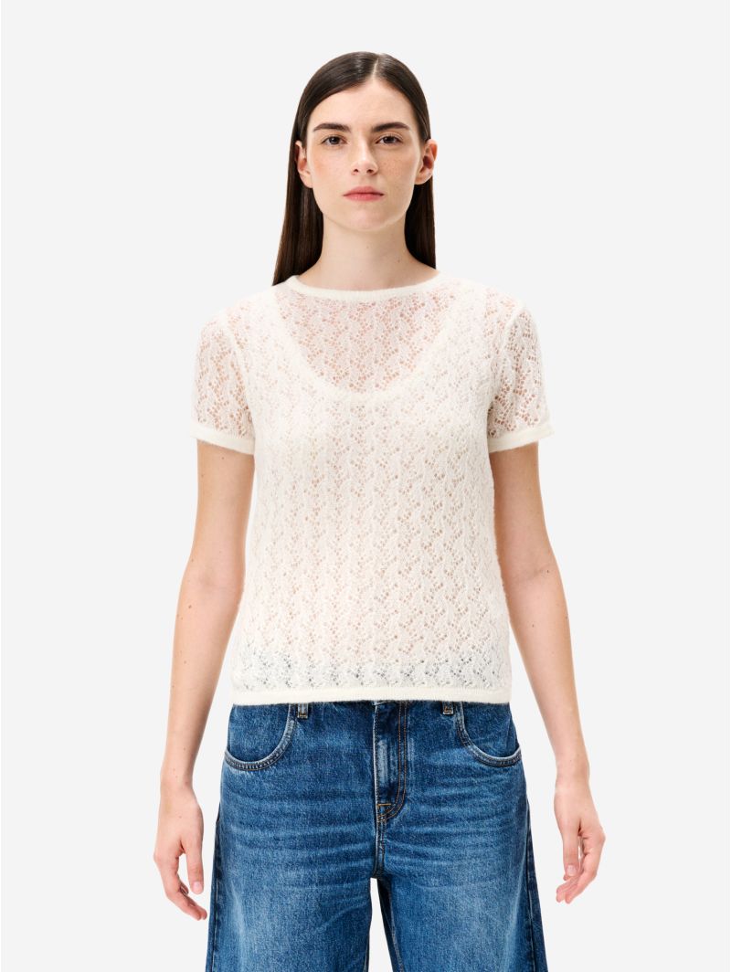 T-shirt Pina in misto alpaca bianco panna