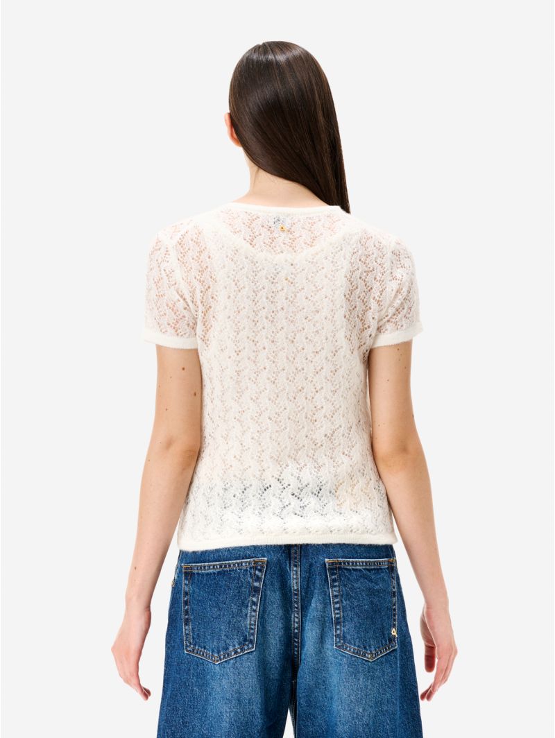 T-shirt Pina in misto alpaca bianco panna