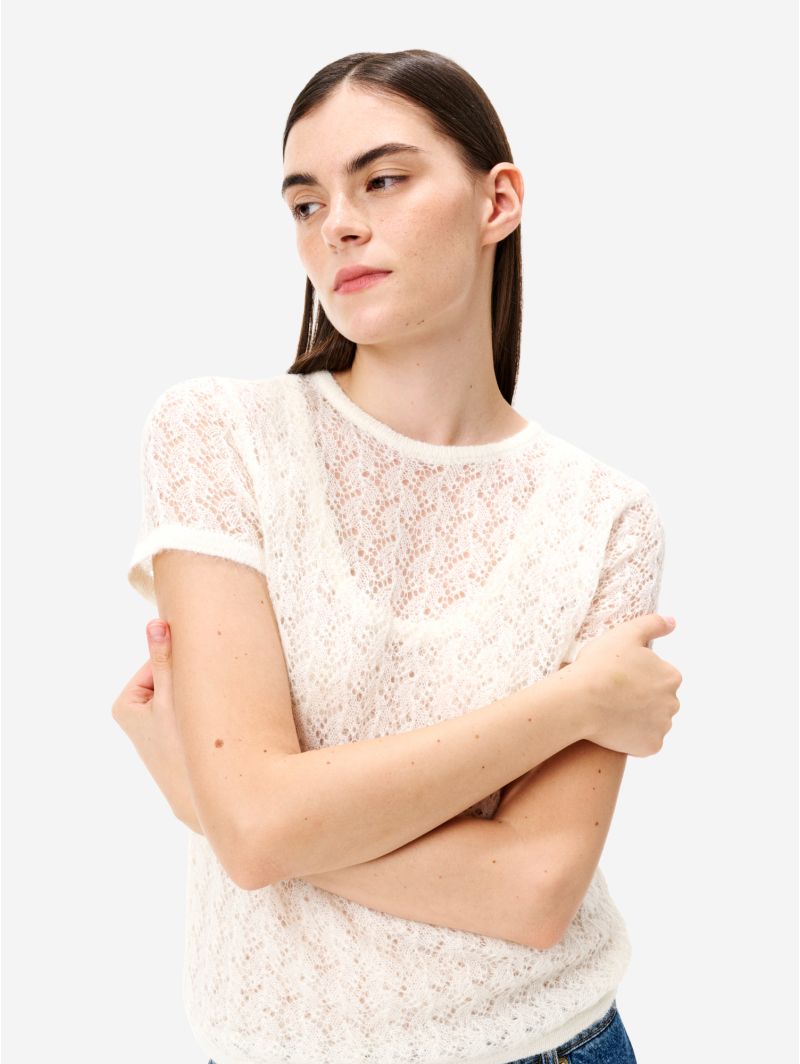 T-shirt Pina in misto alpaca bianco panna