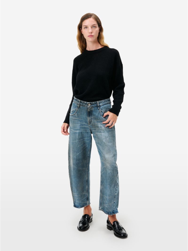 Aida crop super fitted low waist cropped curve leg mid blue antique wash with mineral dirty