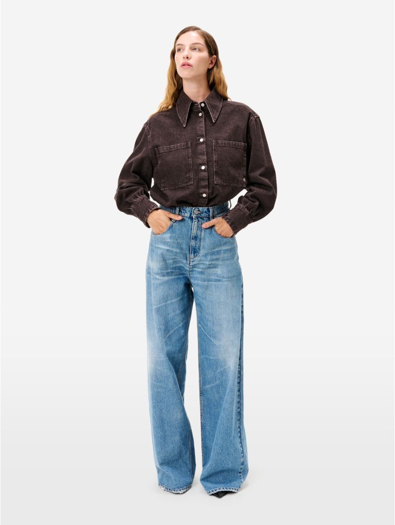 Emily high rise loose fit volume leg mid blue antique wash with light fading