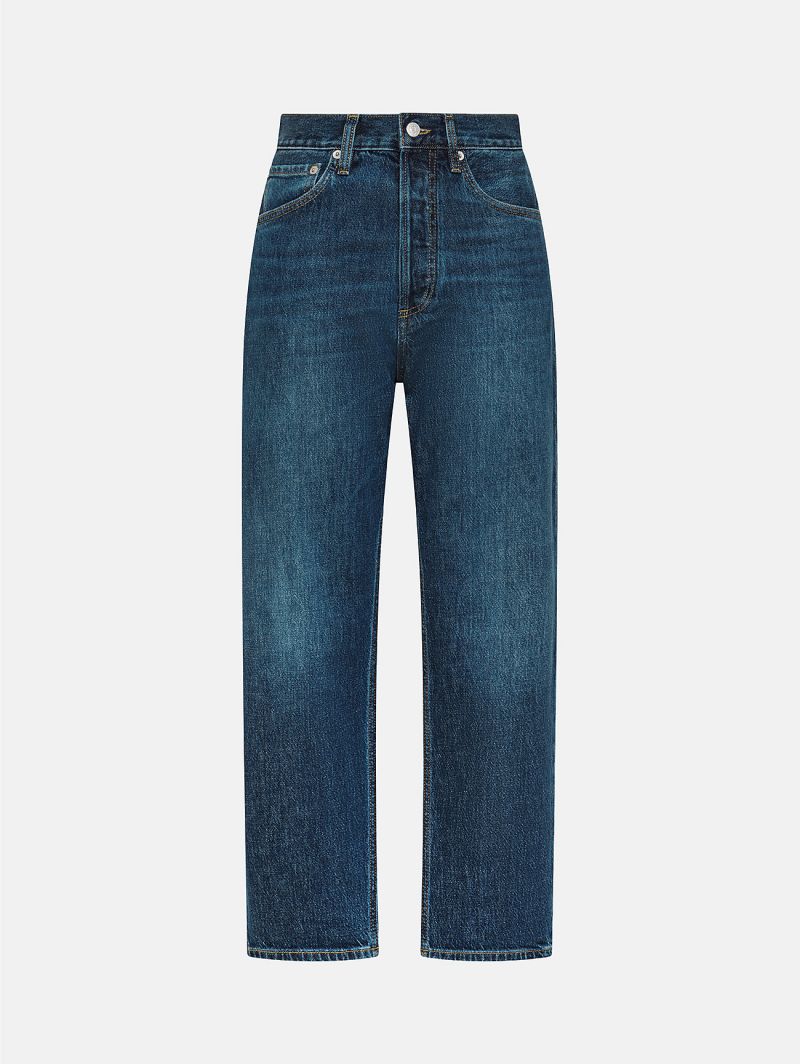 Bella mid rise mom fit cropped leg dark tone used wash