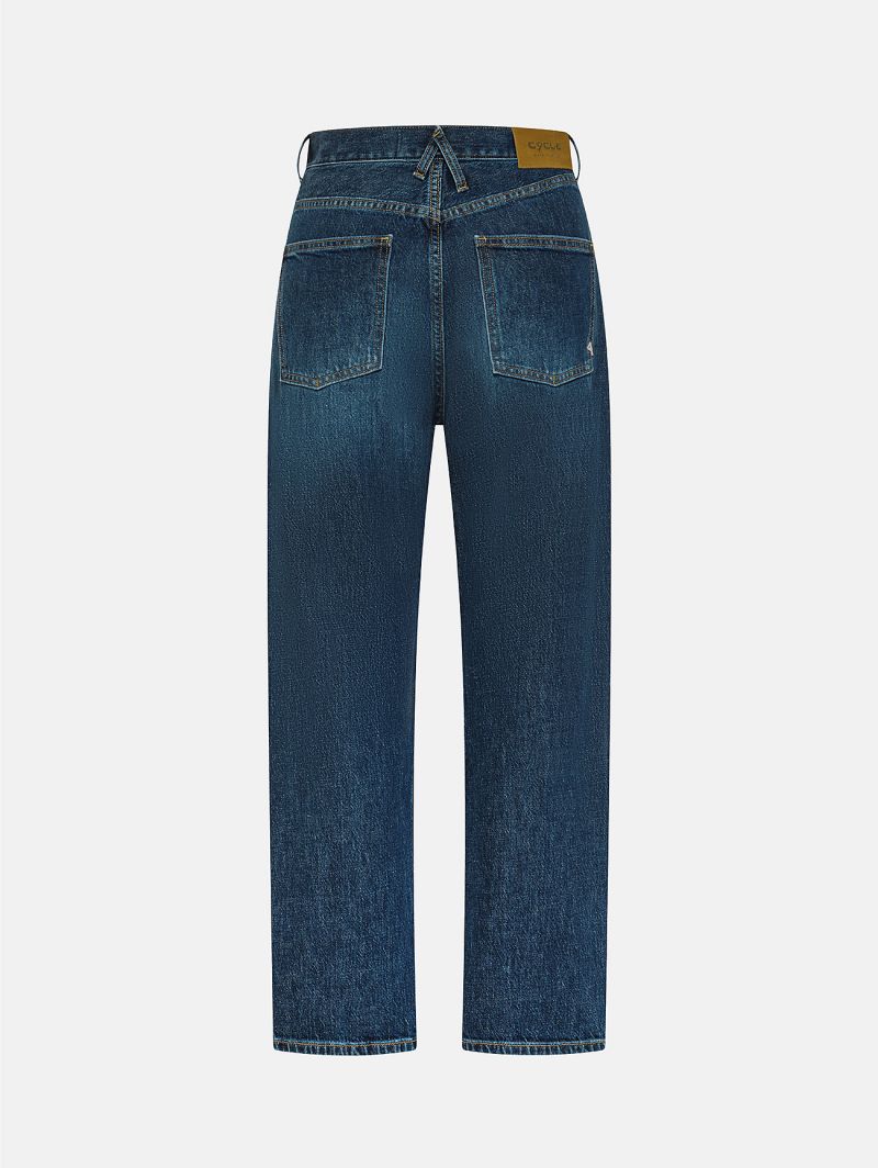 Bella mid rise mom fit cropped leg dark tone used wash