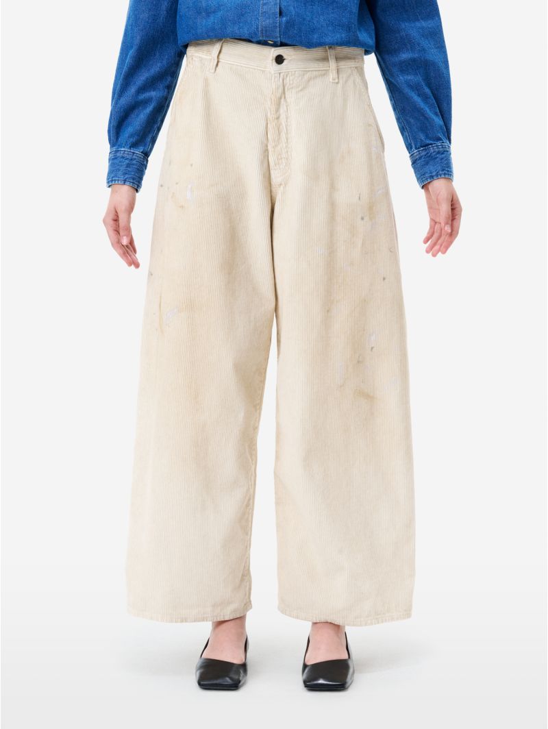 Dora high rise barrel leg garment dyed with dirt effects and paint marks