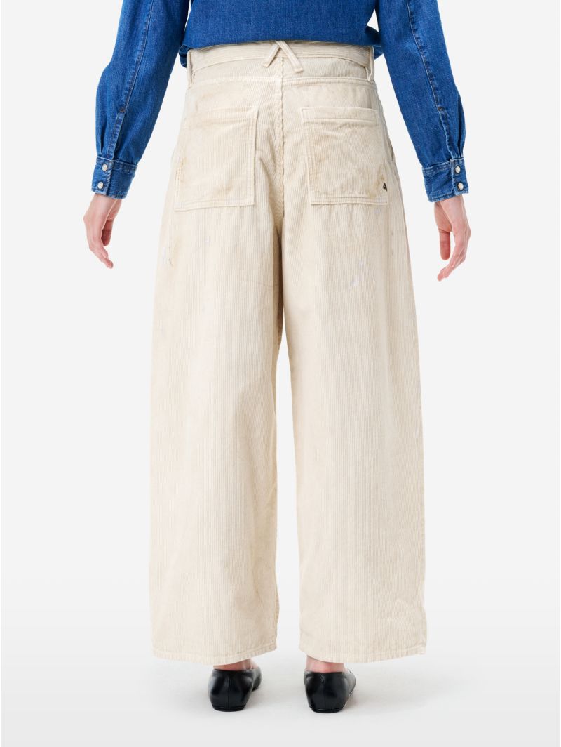 Dora high rise barrel leg garment dyed with dirt effects and paint marks