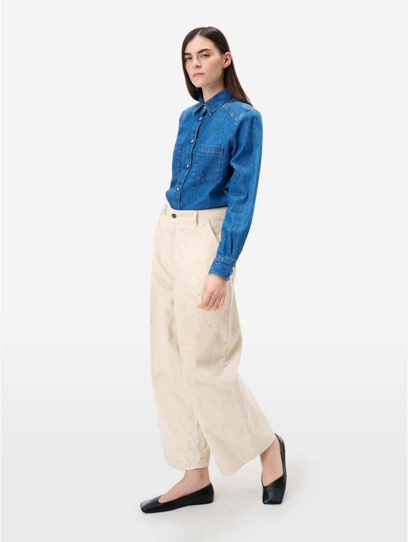 Dora high rise barrel leg garment dyed with dirt effects and paint marks