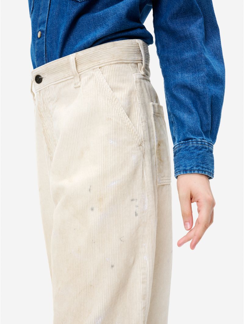Dora high rise barrel leg garment dyed with dirt effects and paint marks